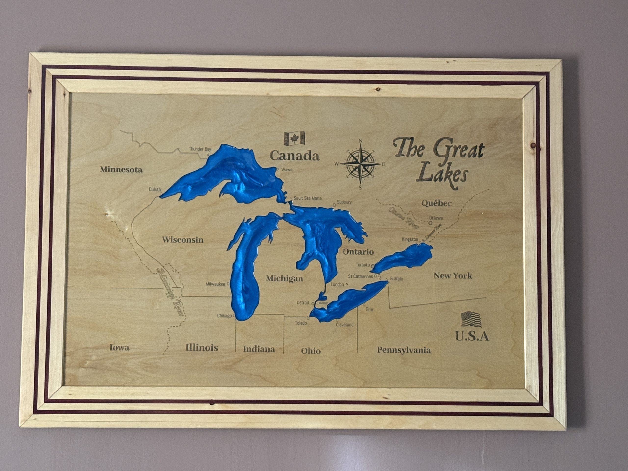 XL Engraved & Epoxy Great Lakes Picture - Image 2